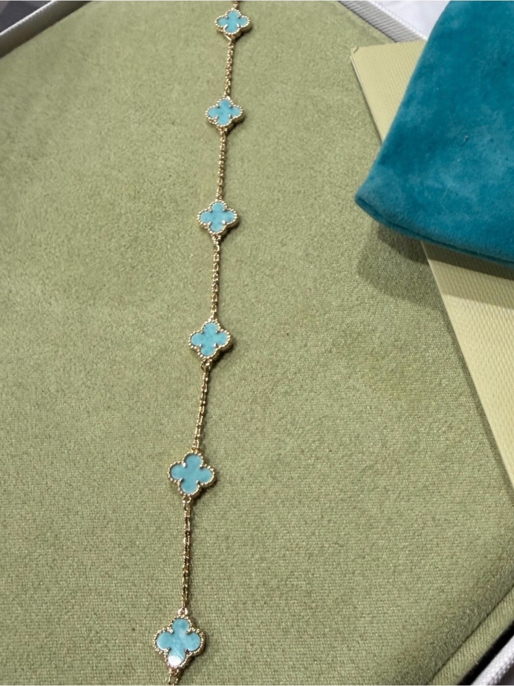 Turquoise 5 Clover 18K Gold Vintage Bracelet